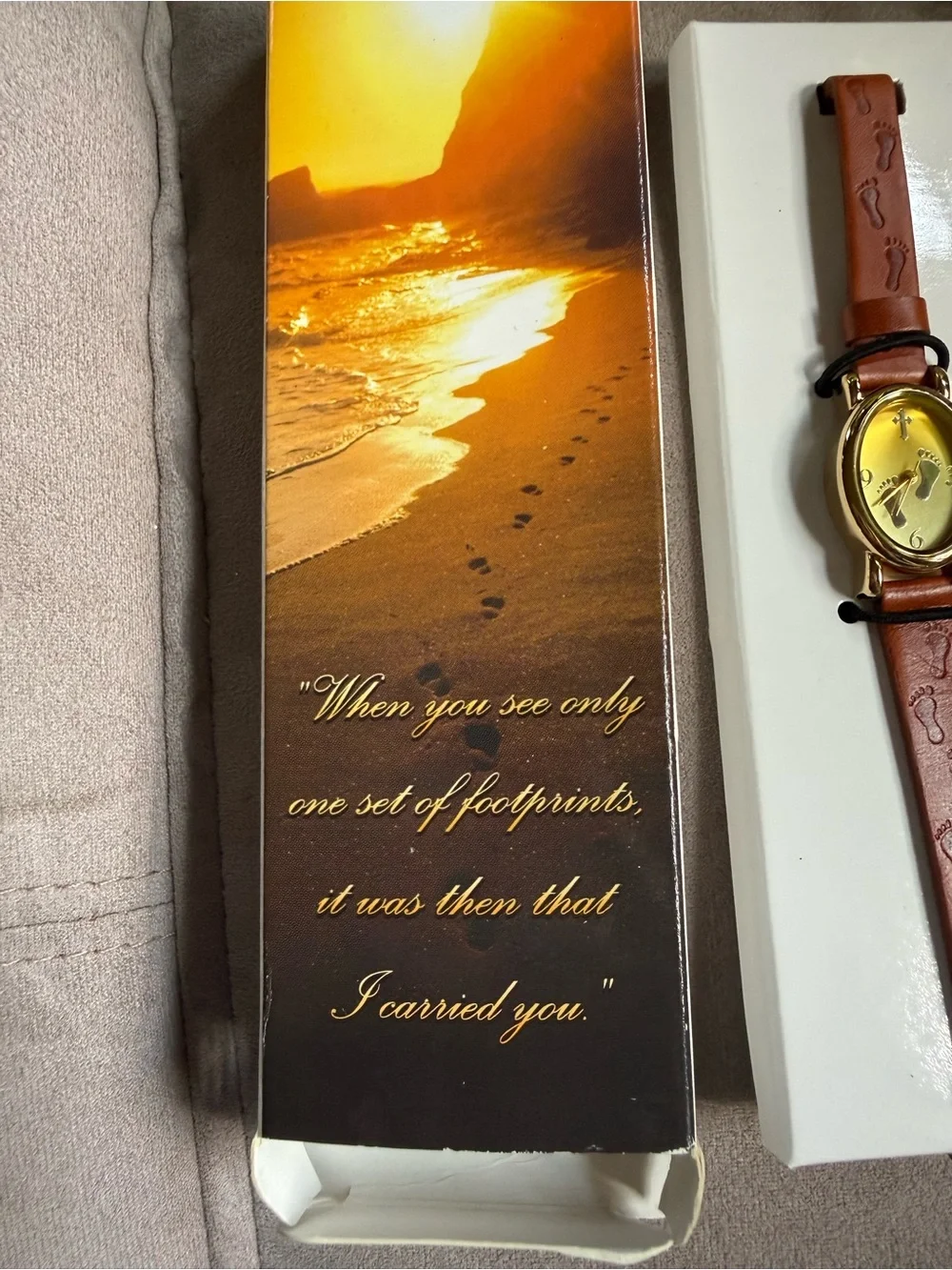 Footsteps in the Sand Christian Watch with Brown Leather Strap